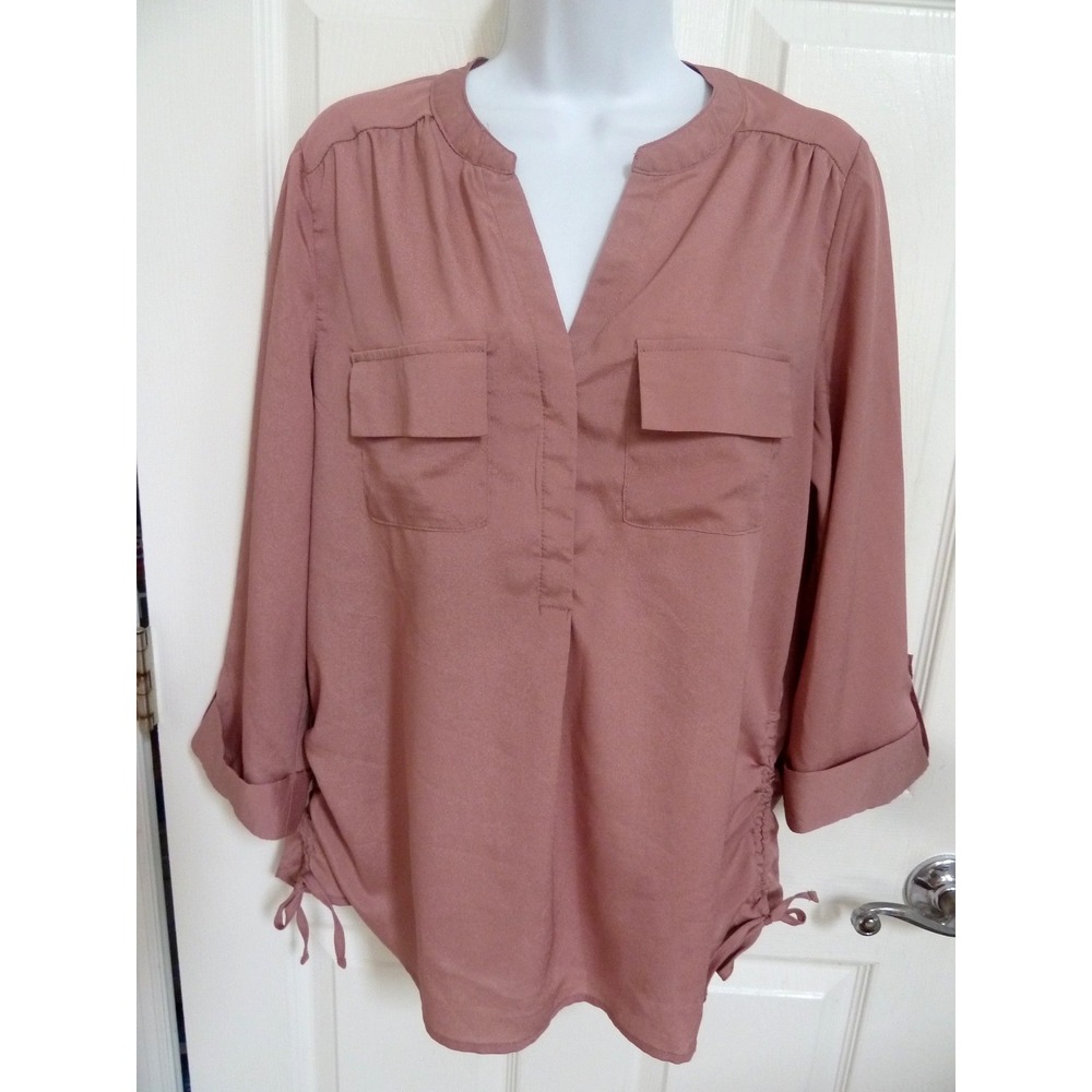 Sara Michelle Women Medium Dusty Rose 3/4 Sleeve Cinched Side Blouse G9593788H